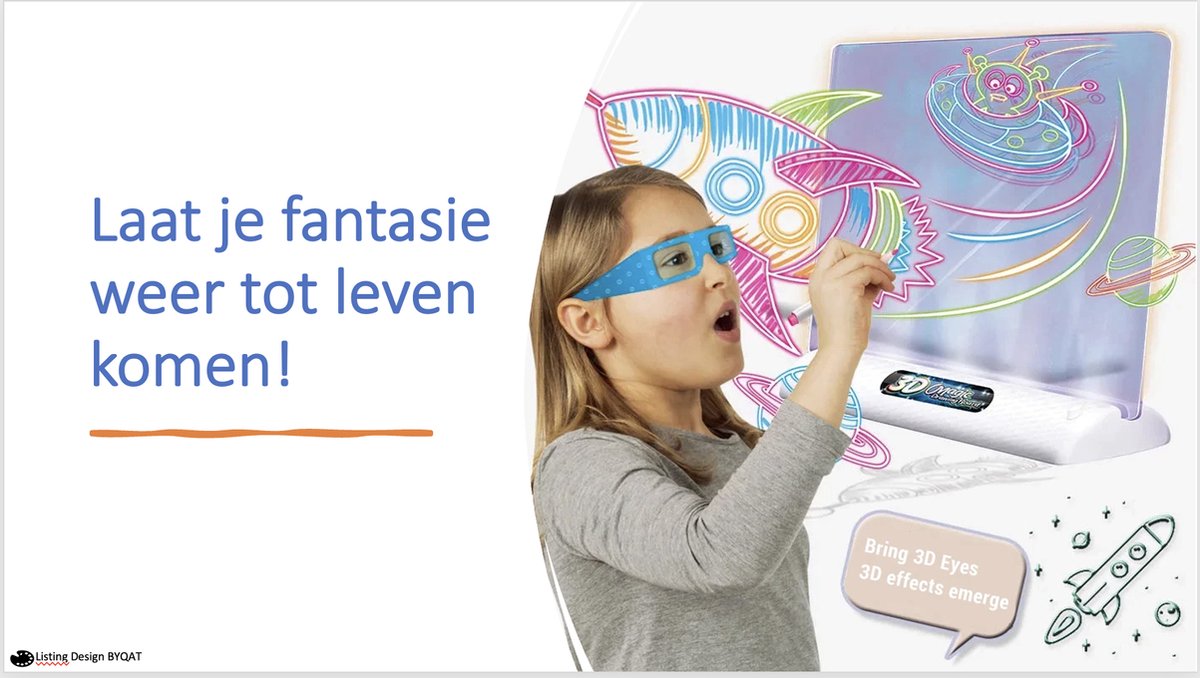 3D LICHTGEVEND TEKENBORD KINDEREN /DINO/CADEAUTIP/ 3D GLOW IN THE DARK DRAWING BOARD/